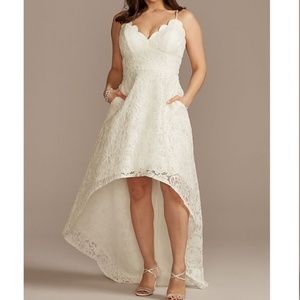 DB Studio High-Low Ivory Lace Dress with Spaghetti Straps and Pockets - Size 2